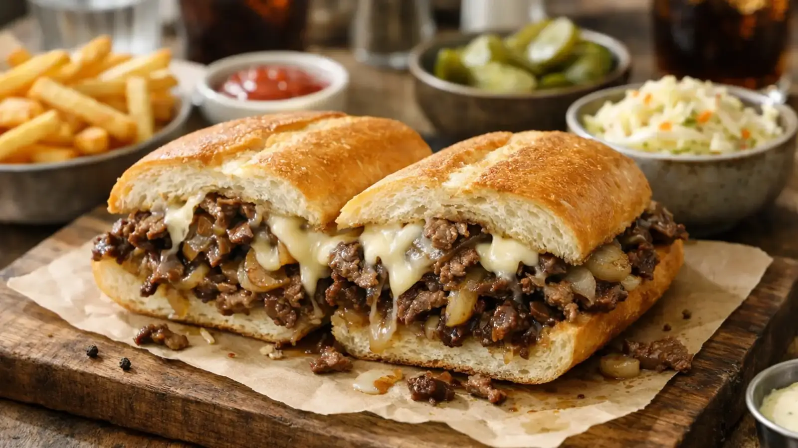 Фото блюда: Филли чизстейк с говядиной, луком и сыром: сочный американский сэндвич, рецепт с фото