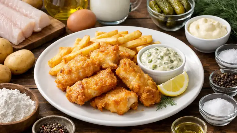 Фото блюда: Фиш энд чипс из трески с соусом тартар и хрустящей корочкой