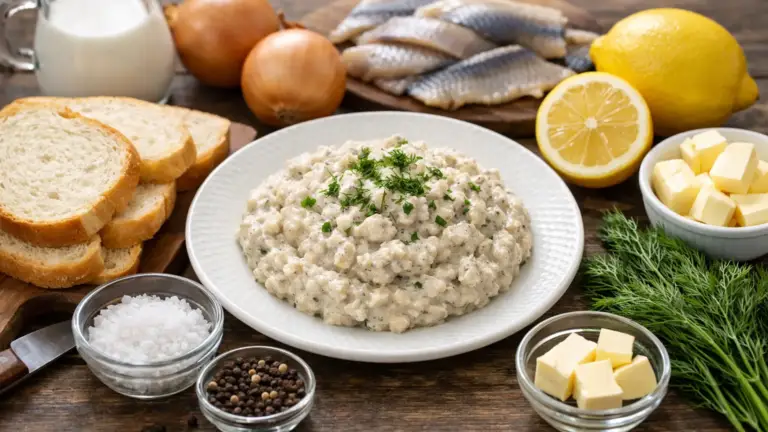 Фото блюда: Форшмак из сельди с луком и лимонным соком с ярким вкусом