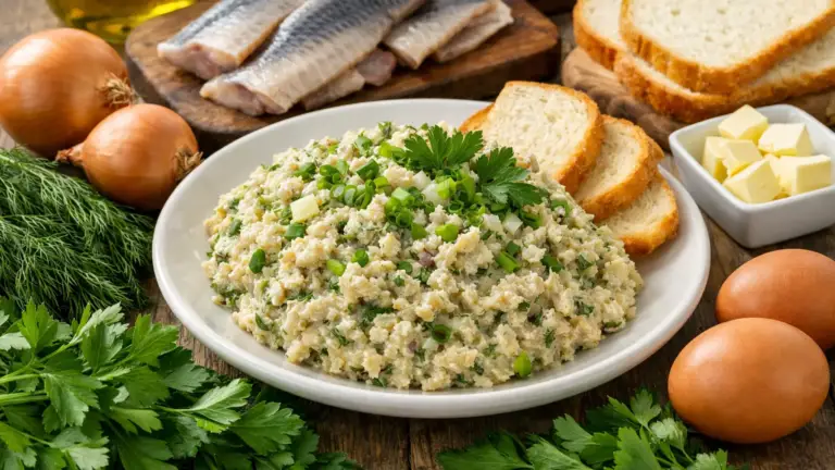 Фото блюда: Форшмак из сельди с луком и зеленью свежий вкус