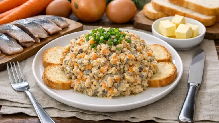 Фото блюда: Форшмак из сельди с морковью и луком насыщенный вкус