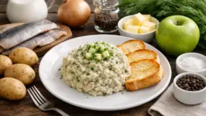 Фото блюда: Форшмак из сельди с яблоком и картофелем с мягкой текстурой