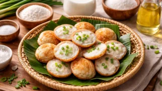 Фото рецепта: Ном крок кокосовые рисовые оладьи нежные по камбоджийскому рецепту