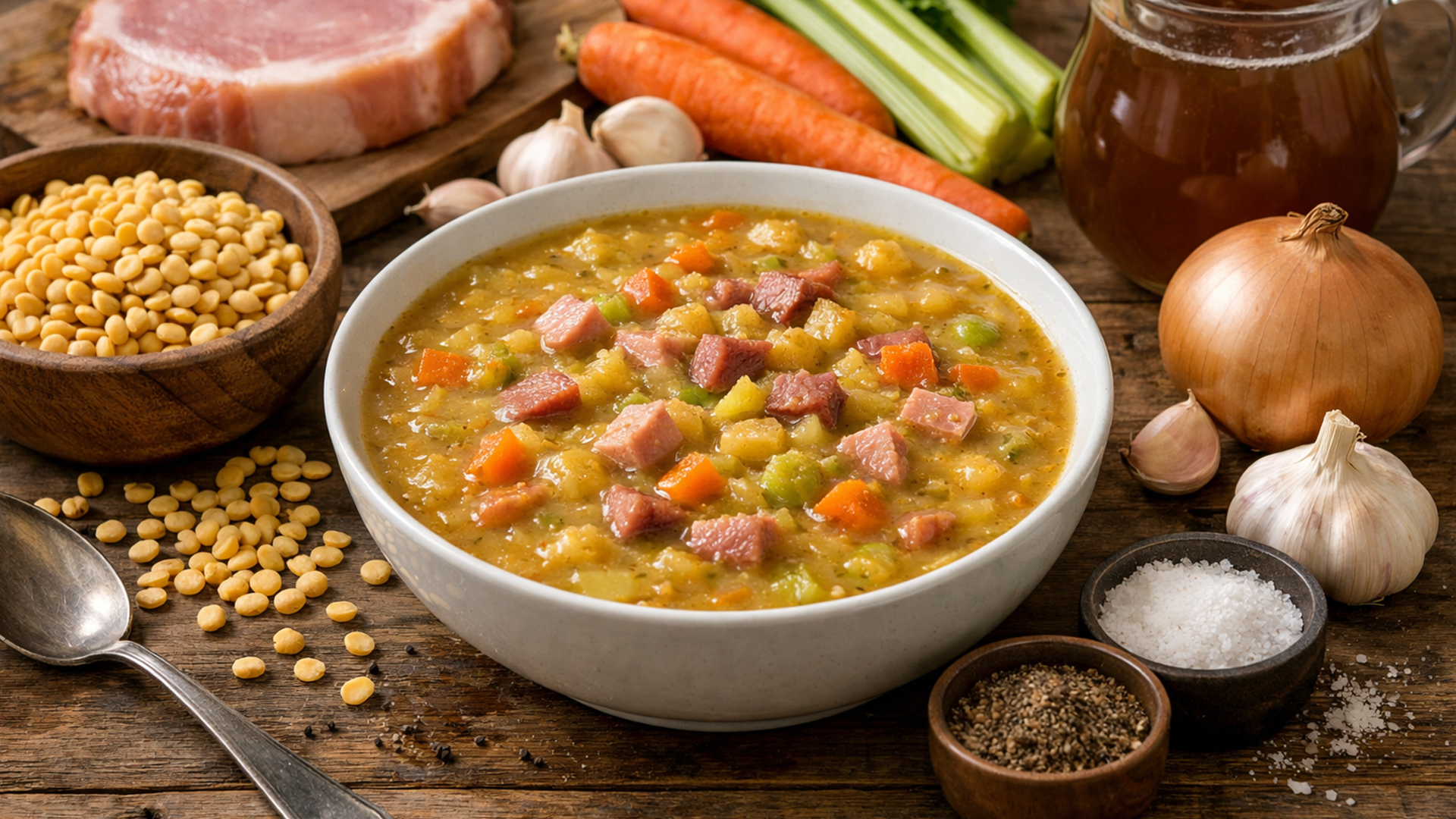 Фото блюда: Канадский гороховый суп с ветчиной густой и ароматный