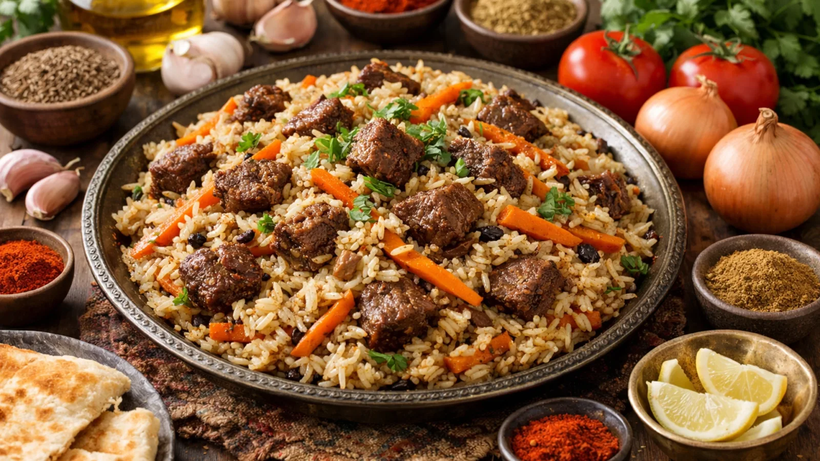 Фото блюда: Пакистанский плов с говядиной и морковью в ароматных специях, рецепт с фото