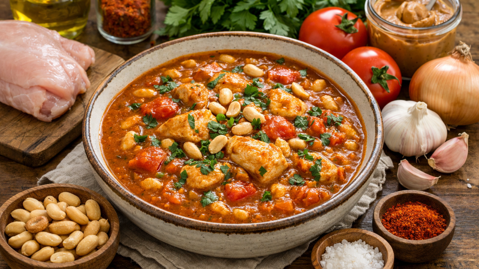 Фото блюда: Суп из арахиса с курицей густой и насыщенный по камерунскому рецепту, рецепт с фото