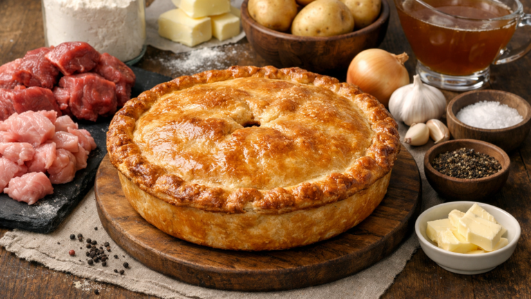 Фото блюда: Туртьер мясной пирог с говядиной и свининой по рецепту Квебека