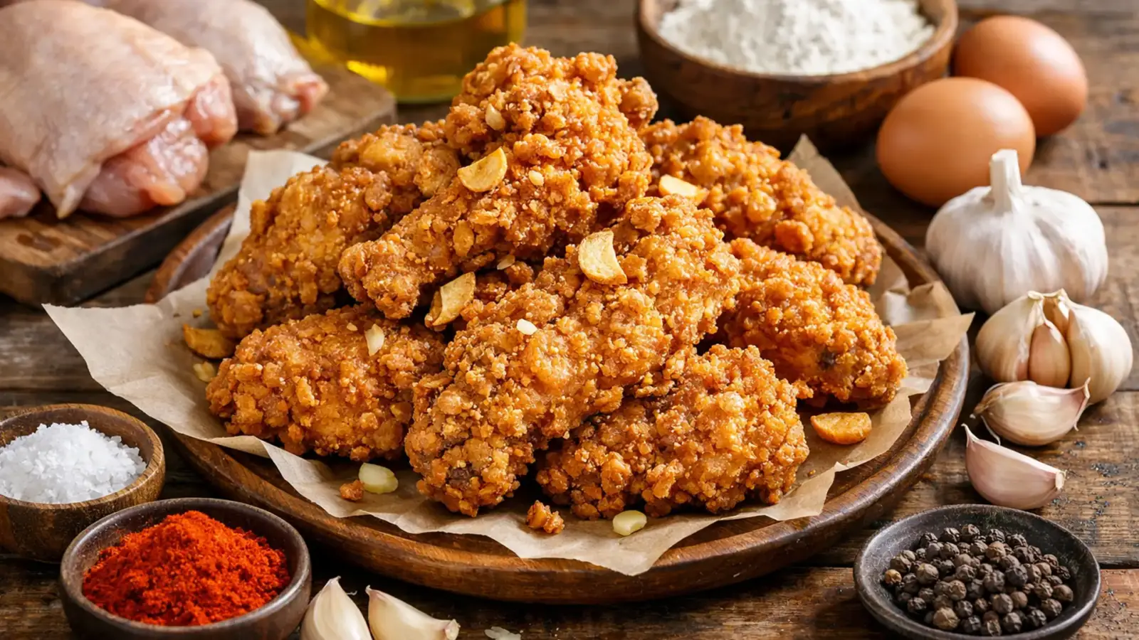 Фото блюда: Фрайд чикен хрустящий с чесноком и пряной корочкой, рецепт с фото