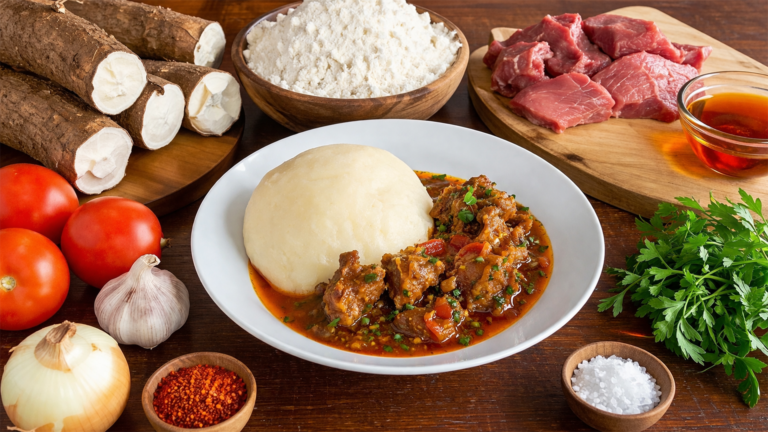 Фото блюда: Фуфу из маниоки с мясным супом по камерунскому рецепту