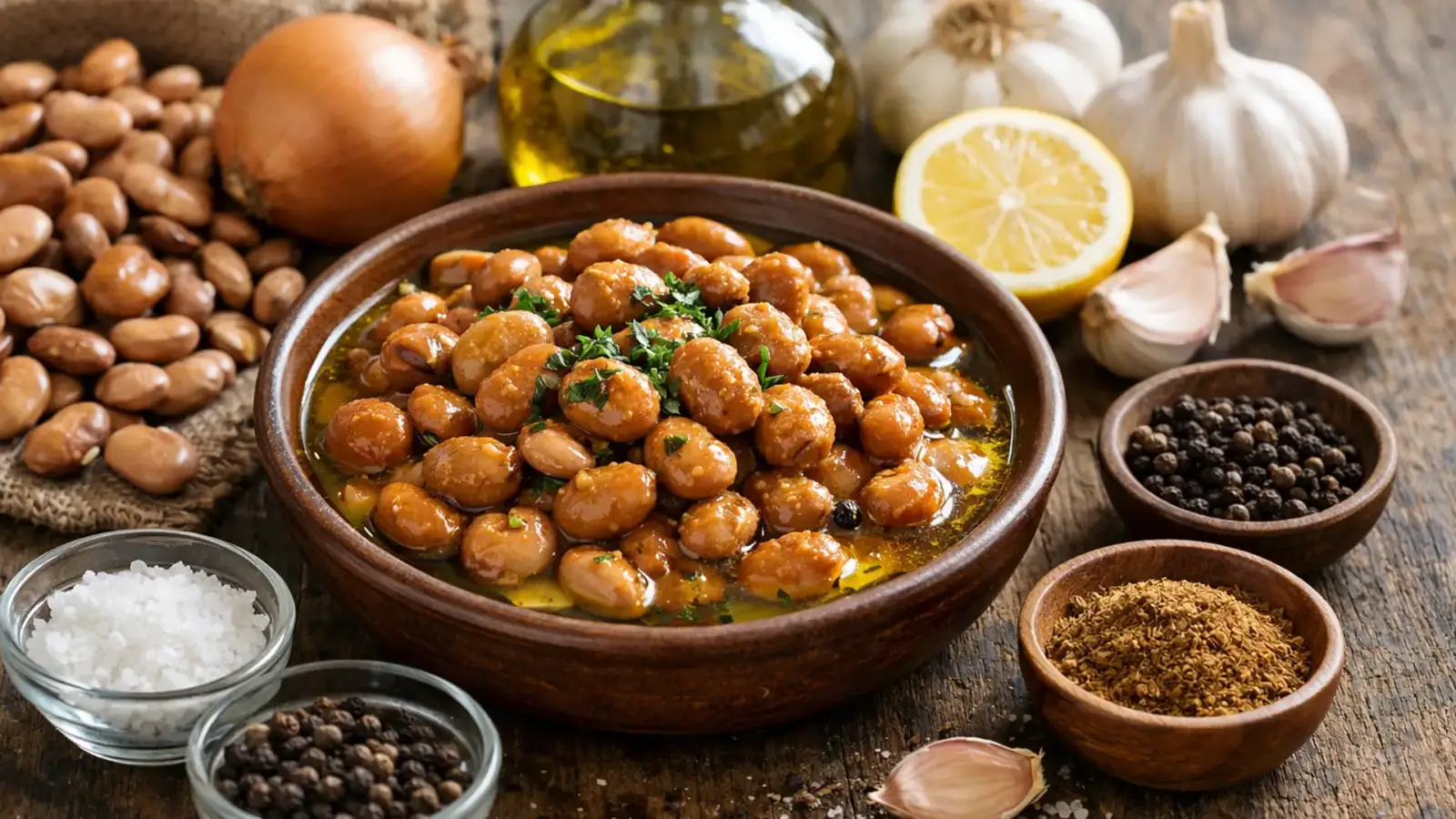 Фото блюда: Фуль медамес бобы с оливковым маслом и чесноком, рецепт с фото