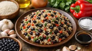 Фото рецепта: Гайо пинто рис с черной фасолью и овощами по коста рикански