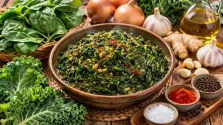 Фото рецепта: Гомен ват тушеная зелень с пряностями и чесноком