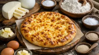 Фото рецепта: Хачапури по-мегрельски с двойным сыром и румяной корочкой