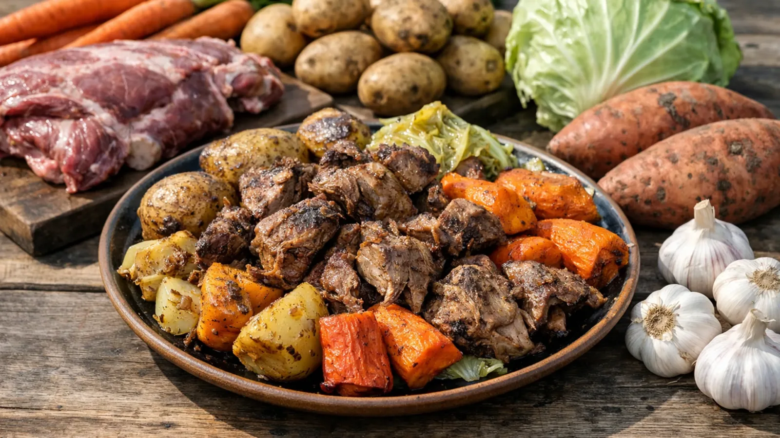 Фото блюда: Ханги мясо и овощи приготовленные в земле по новозеландскому рецепту, рецепт с фото