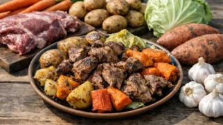 Фото рецепта: Ханги мясо и овощи приготовленные в земле по новозеландскому рецепту