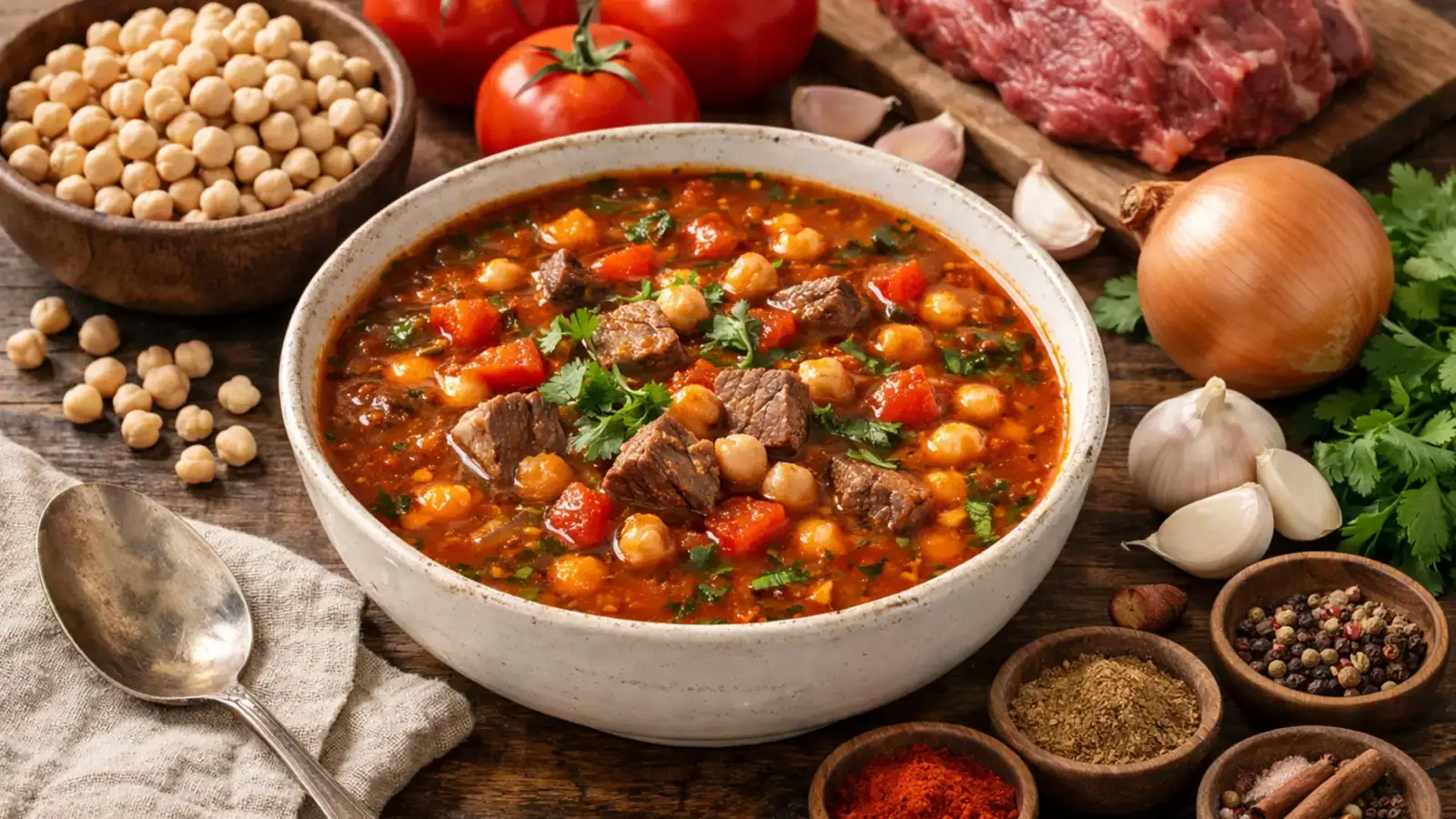 Фото блюда: Харира суп с нутом и томатами по мароккански насыщенный вкус, рецепт с фото