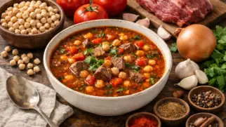 Фото рецепта: Харира суп с нутом и томатами по мароккански насыщенный вкус