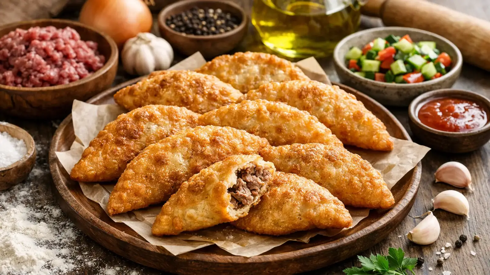 Фото блюда: Хушуур жареные пирожки с мясом с сочной начинкой, рецепт с фото