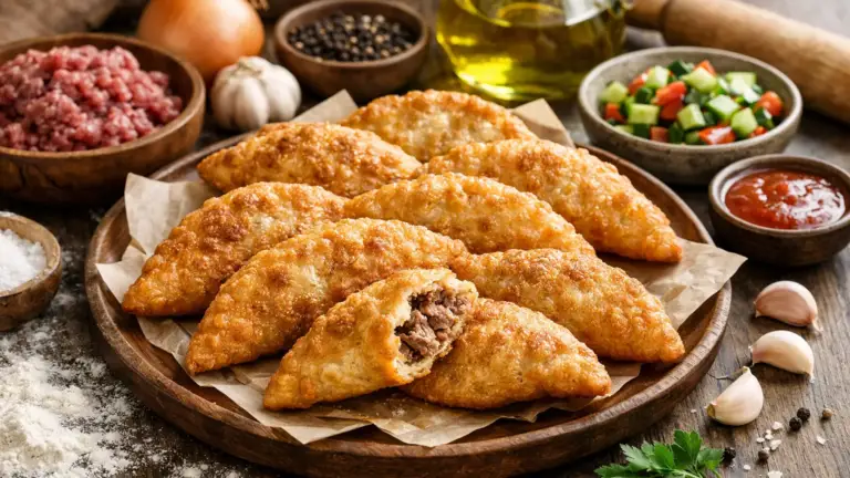 Фото рецепта: Хушуур жареные пирожки с мясом с сочной начинкой