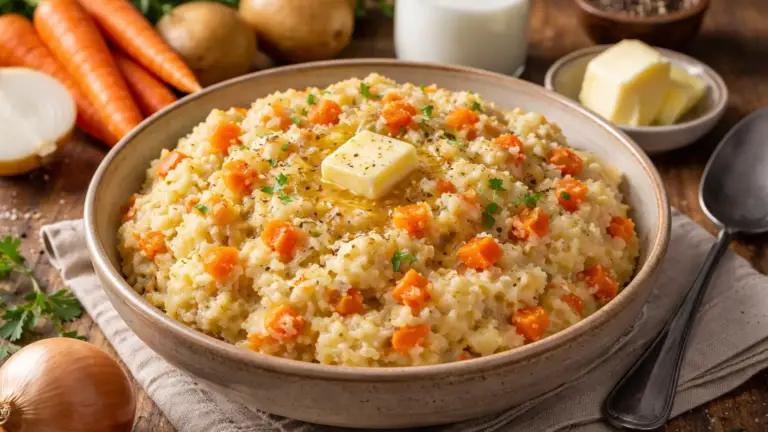 Фото блюда: Хутспот с картофелем морковью и луком нежный овощной гарнир