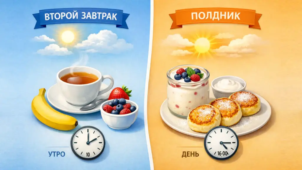 Разница между вторым завтраком и полдником
