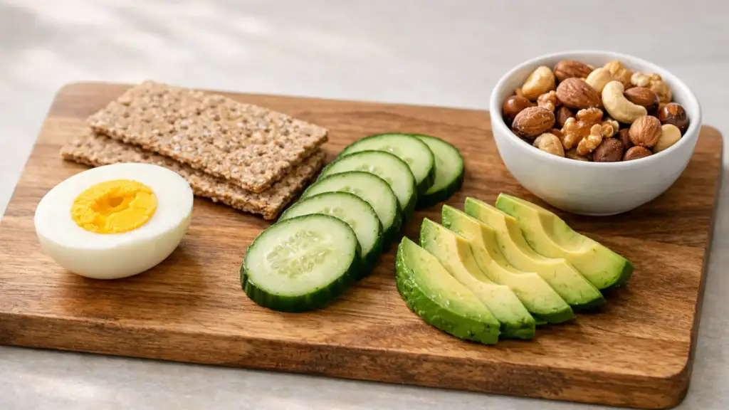 Сбалансированный полезный перекус с белком, овощами и полезными жирами