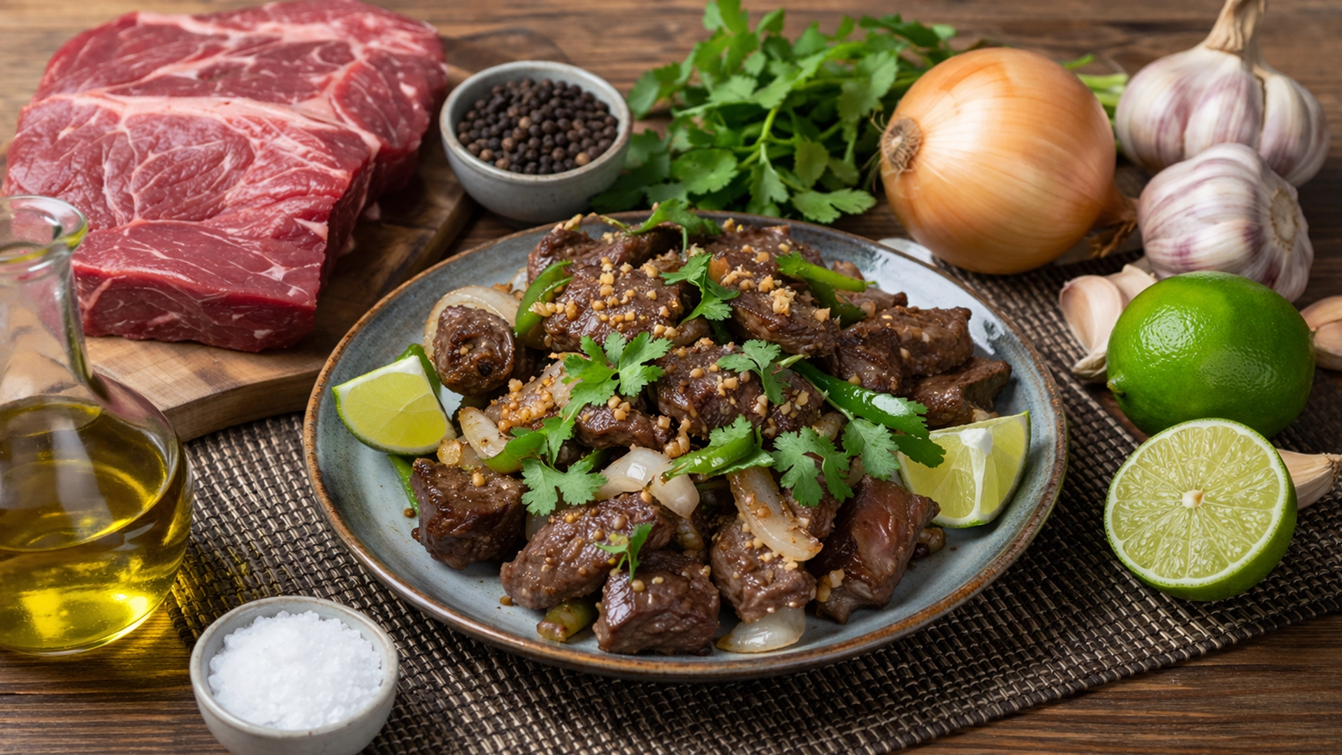 Фото блюда: Лок лак говядина с перцем и лаймом в насыщенном соусе