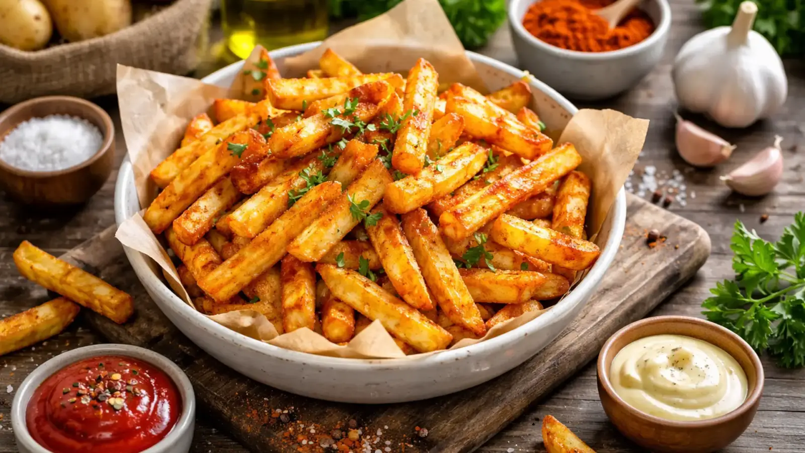 Фото блюда: Картошка фри по домашнему с паприкой сладкой с хрустящей корочкой, рецепт с фото