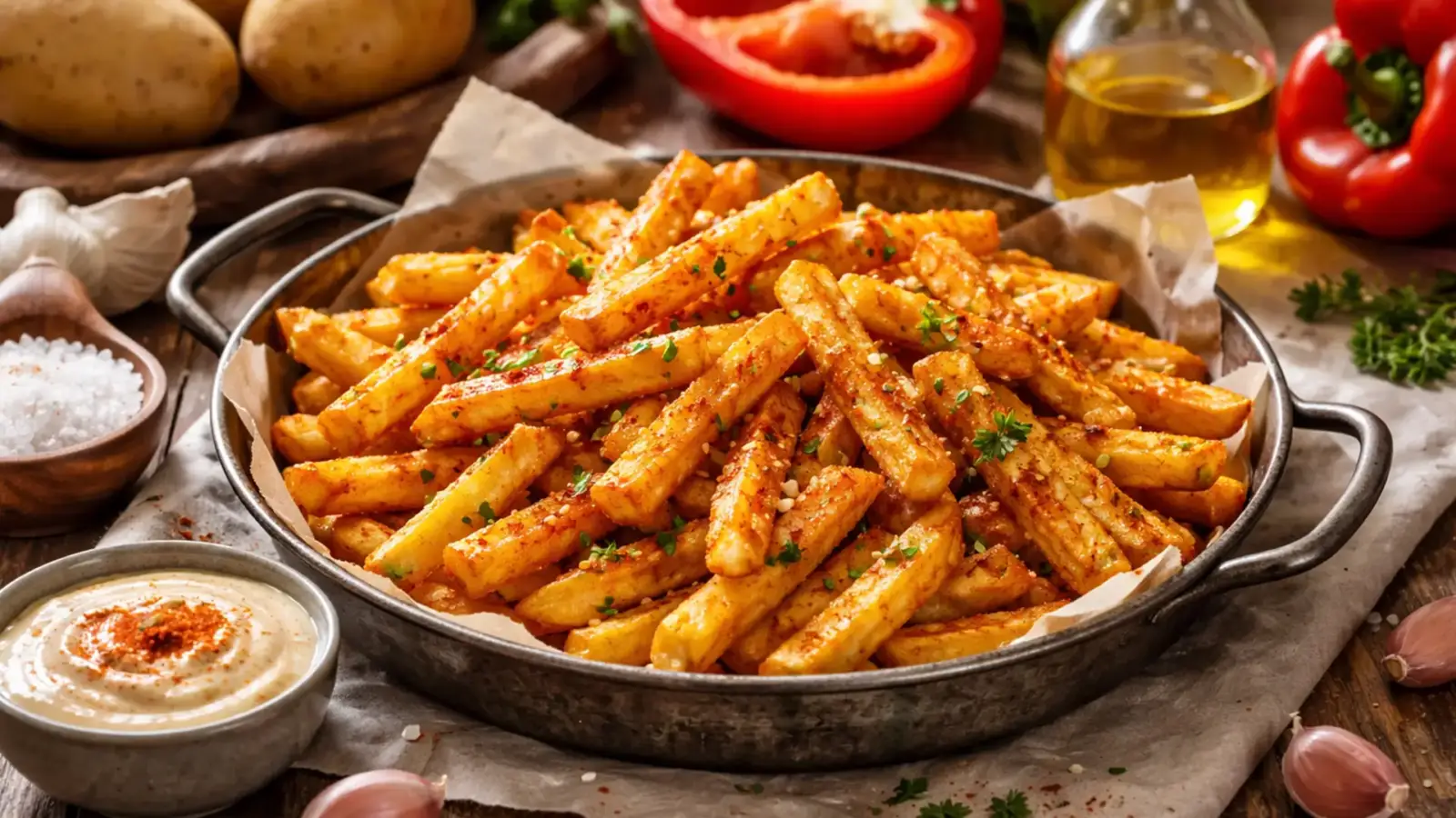 Фото блюда: Картошка фри по домашнему с паприкой сладкой хрустящий вариант, рецепт с фото