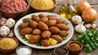 Фото рецепта: Кеббе жареные шарики из фарша и булгура с хрустящей корочкой