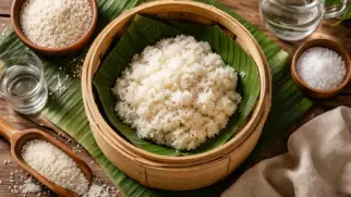 Фото рецепта: Кхао нияо липкий рис на пару с мягкой текстурой