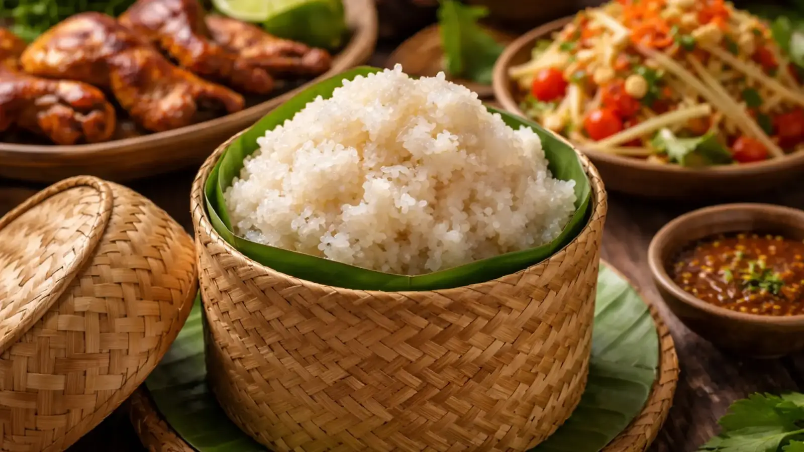 Фото блюда: Кхао нияу — клейкий рис, основной гарнир лаосской кухни, рецепт с фото