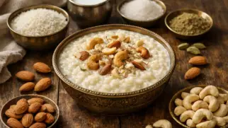 Фото рецепта: Кхир рисовый десерт с молоком и орехами по непальскому рецепту