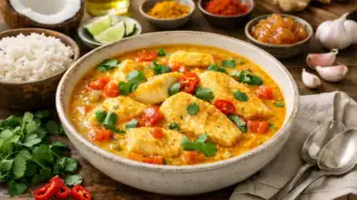 Фото рецепта: Кокосовое карри с рыбой тилапией ароматное с нежным соусом