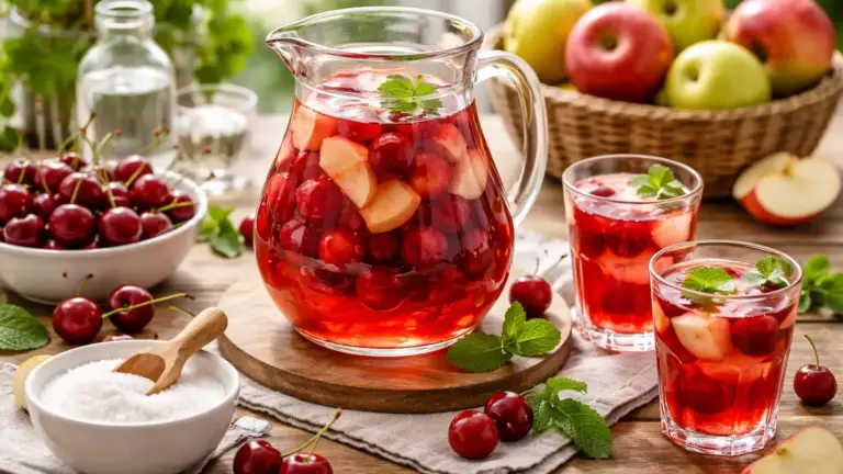 Фото блюда: Компот из вишни и яблок с насыщенным фруктовым вкусом