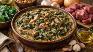 Фото рецепта: Ндоле с арахисовым соусом и говядиной в густом соусе