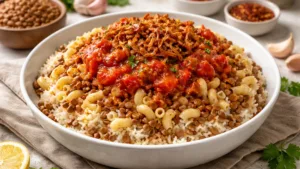 Фото блюда: Кошари рис с чечевицей и пастой