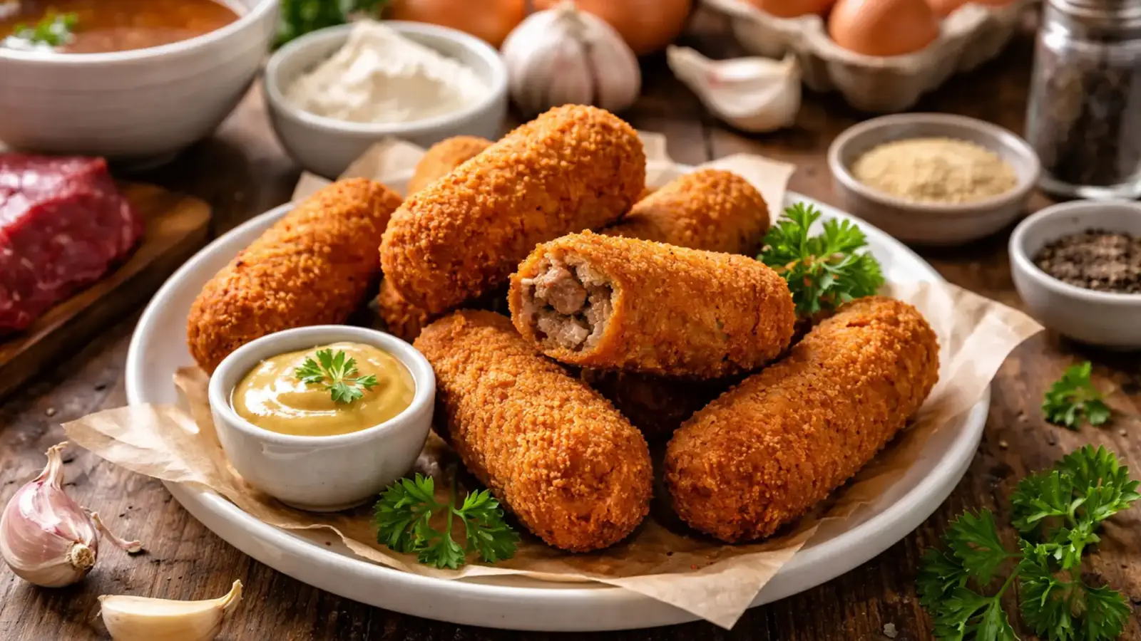 Фото блюда: Крокеты по голландски с мясной начинкой с хрустящей корочкой, рецепт с фото