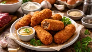 Фото рецепта: Крокеты по голландски с мясной начинкой с хрустящей корочкой