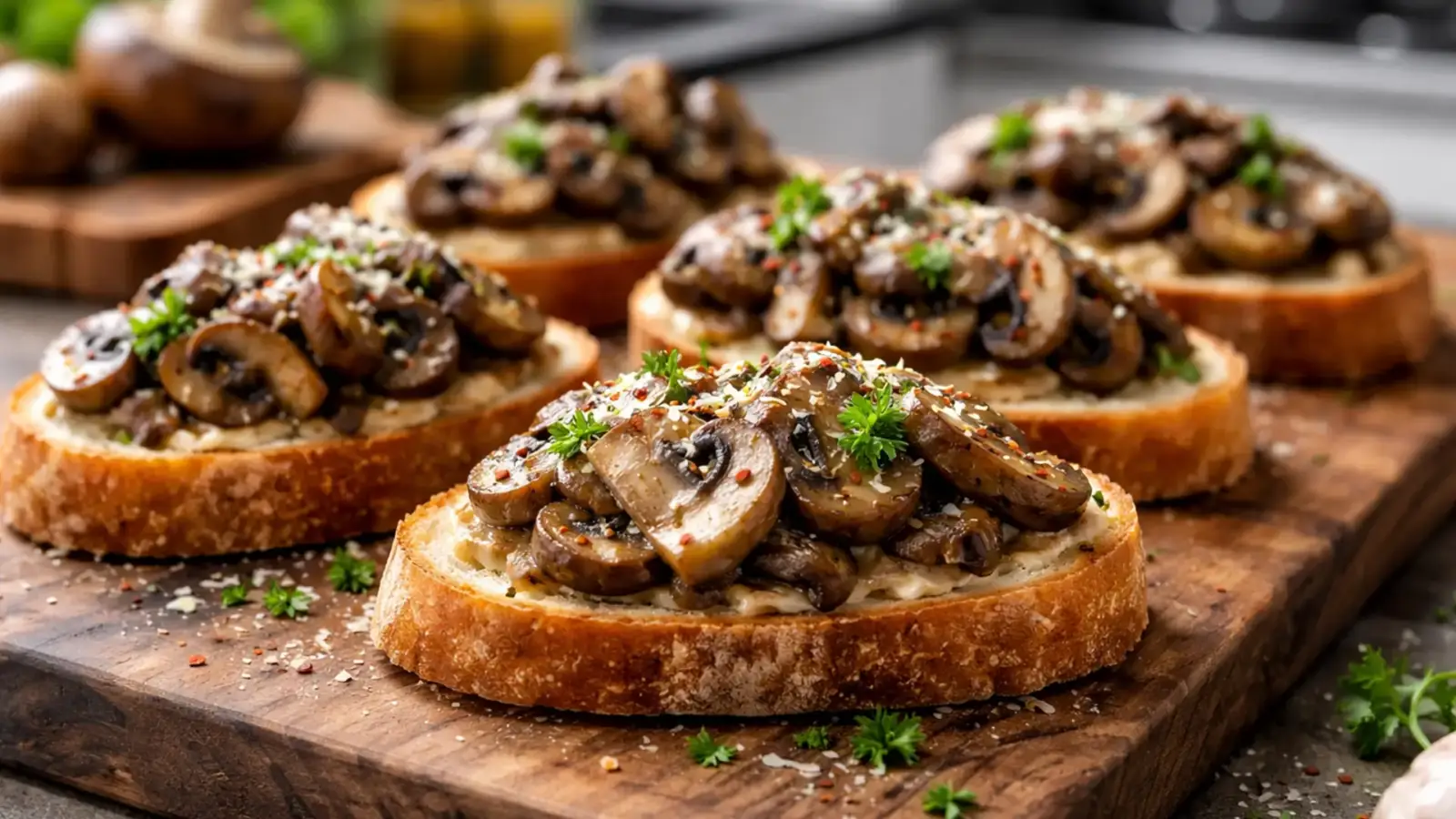 Фото блюда: Кростини с грибами шампиньонами, рецепт с фото