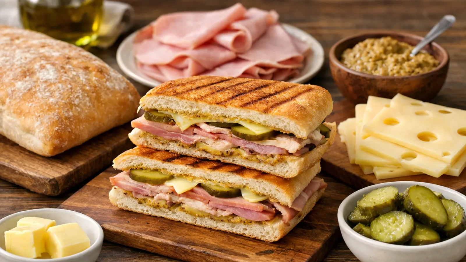 Фото блюда: Кубинский сэндвич с ветчиной и сыром на сковороде с хрустящей корочкой, рецепт с фото