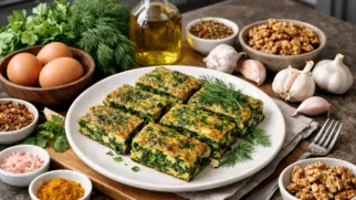 Фото рецепта: Пышный куку сабзи с ароматной зеленью