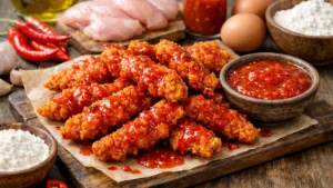 Фото блюда: Куриные стрипсы с острым соусом чили с ярким пряным вкусом
