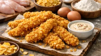 Фото рецепта: Куриные стрипсы в кукурузной панировке с хрустящей золотистой корочкой