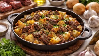 Фото рецепта: Куырдак с говядиной картофелем и луком по казахскому рецепту