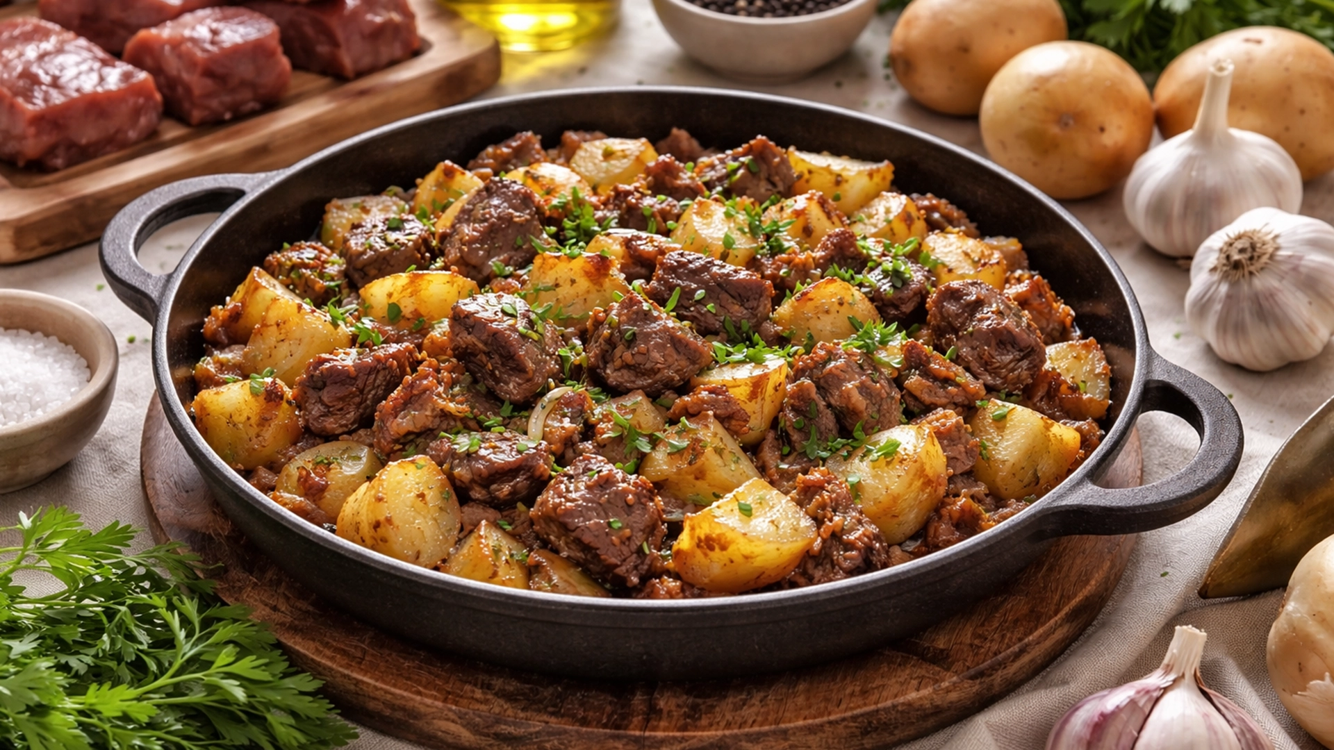 Фото блюда: Куырдак с говядиной картофелем и луком по казахскому рецепту