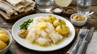 Фото рецепта: Лютефиск треска в щелочном растворе по норвежскому рецепту