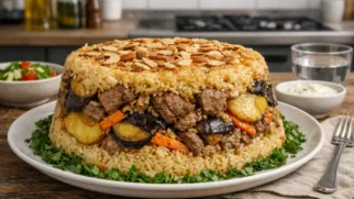 Фото рецепта: Маклюба перевернутый рис с мясом и овощами