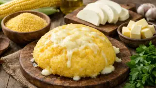 Фото рецепта: Мамалыга кукурузная с сыром сулугуни традиционный вкус