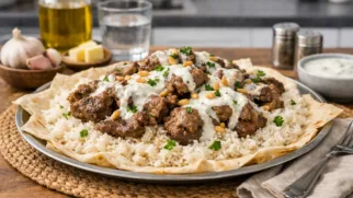 Фото рецепта: Мансаф с бараниной и йогуртовым соусом